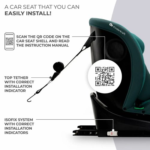 Kinderkraft gyerekülés I-Grow i-Size Isofix 40-150cm zöld-kék – 40–150 cm-es autósülés 4. kép