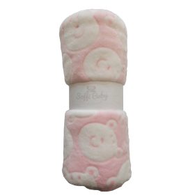 Soffi Baby takaró plüss dupla rózsaszín fehér macipofi 75x100cm – babatermék