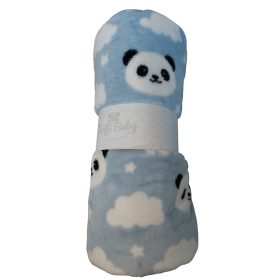 Soffi Baby takaró plüss dupla kék fehér pandapofi 75x100cm – babatermék