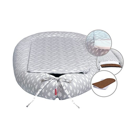 Scamp babafészek kókuszbetétes Little Clouds White Grey BF001 – Zsebi Baba Shop