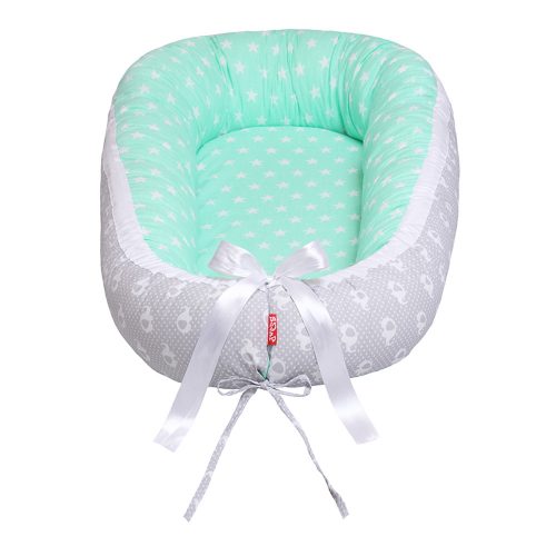 Scamp babafészek kókuszbetétes Green Grey Elephant BF006 – Zsebi Baba Shop