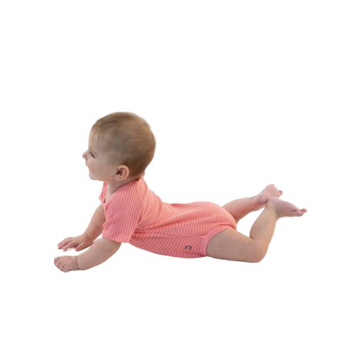 J Bimbi kombidressz 0-36 hó biopamut 4 Seasons csíkos coral 12030 – babatermék 1. kép