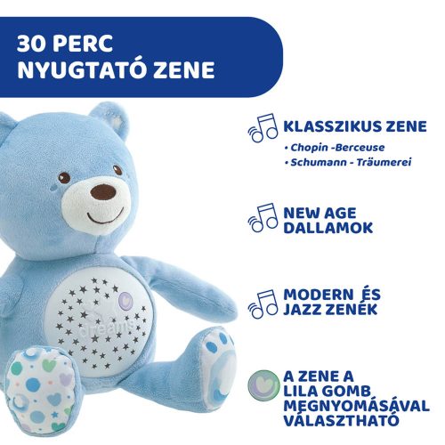 Chicco Baby Bear plüss maci projektorvetítö és éjszakai lámpa kék – Zsebi Baba Shop