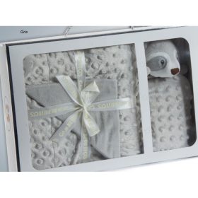 Gamberritos takaró plüss buborékos anyagú 80x110cm szundikendõvel szürke mosómedve 10887 – babatermék