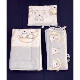 DOMBABY 3 részes ágynemű garnitúra fejvédővel  MACIS SZÜRKE – Zsebi Baba Shop