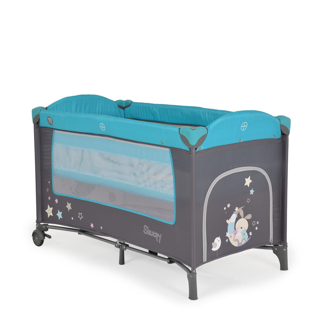 Moni - Sleepy összecsukható luxus babaágy 2 szint+pelenkázó+ játék türkiz