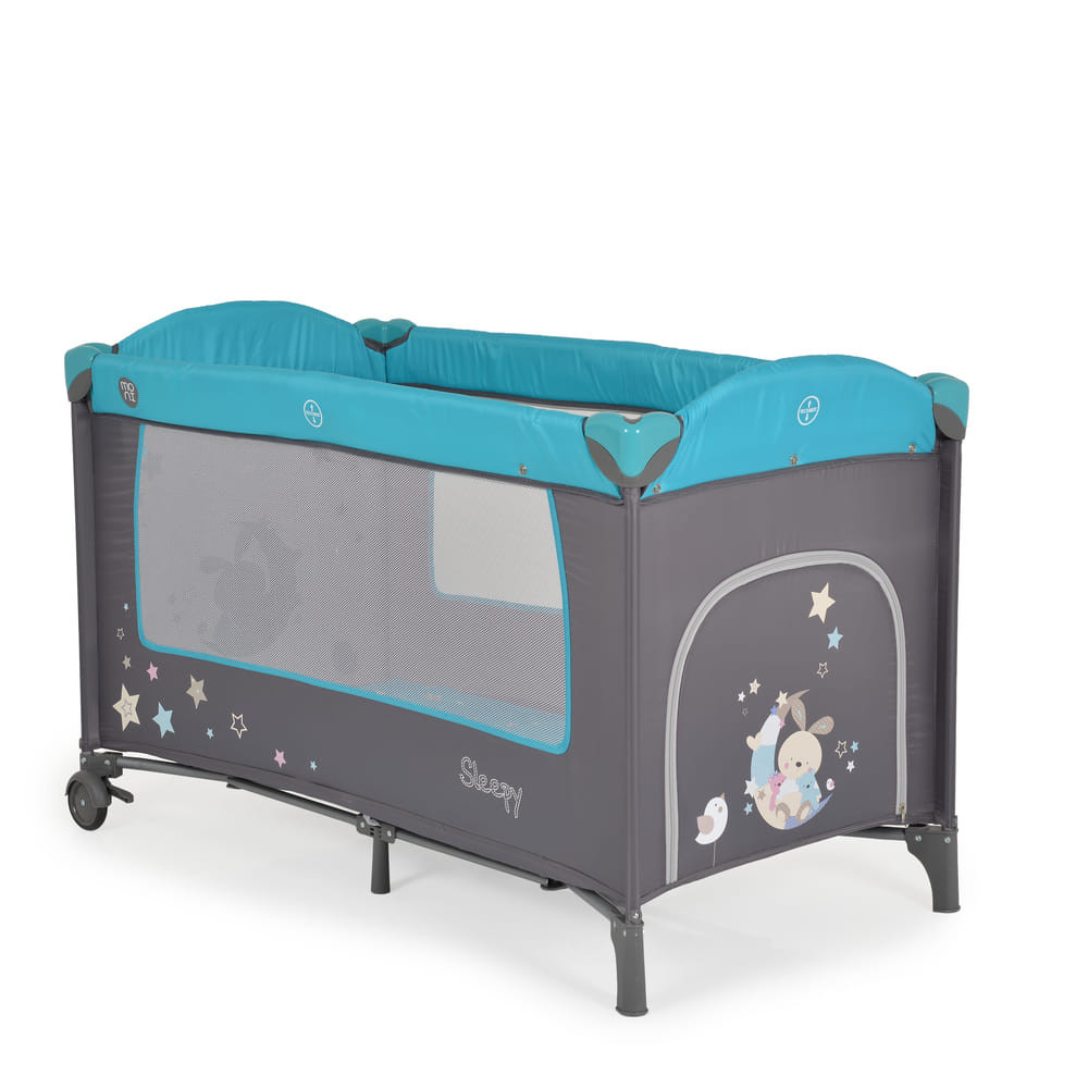 Moni - Sleepy összecsukható luxus babaágy 2 szint+pelenkázó+ játék türkiz