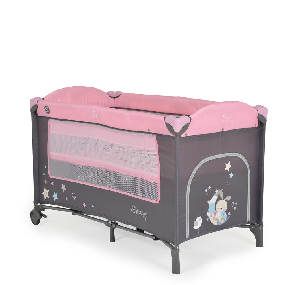 Moni - Sleepy összecsukható luxus babaágy 2 szint+pelenkázó+ játék pink