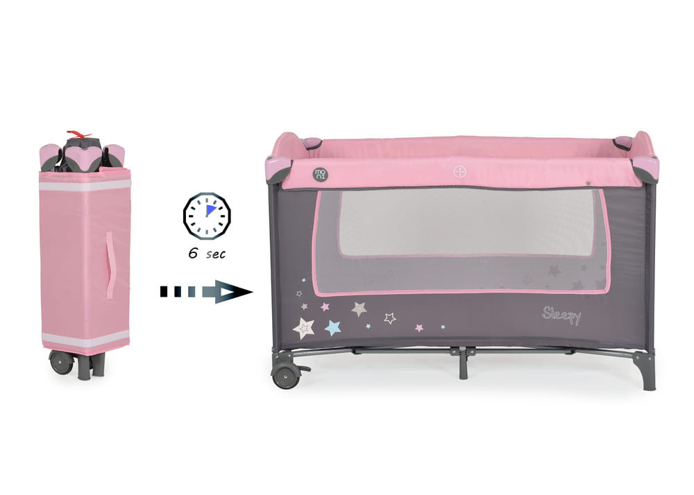 Moni - Sleepy összecsukható luxus babaágy 2 szint+pelenkázó+ játék pink