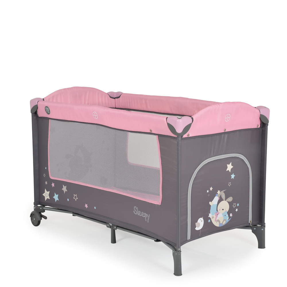 Moni - Sleepy összecsukható luxus babaágy 2 szint+pelenkázó+ játék pink