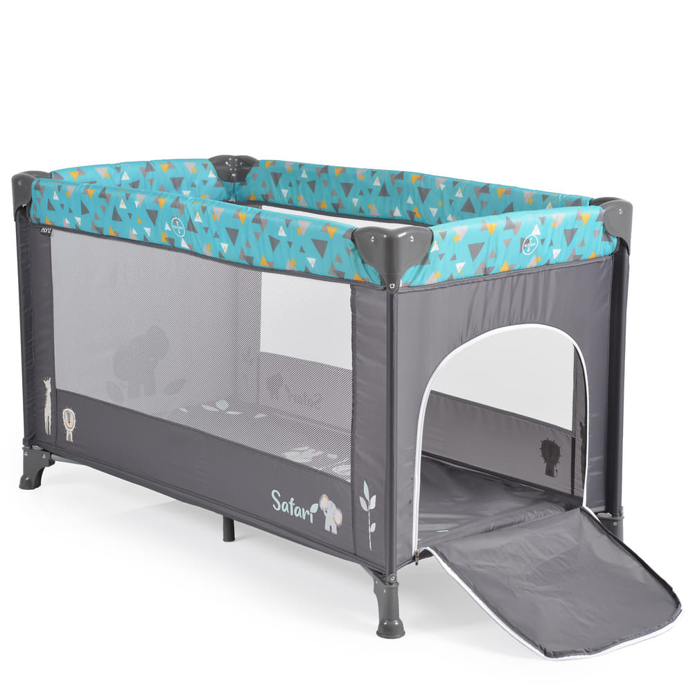 Cangaroo - SAFARI utazóágy 1 szintes, zippes kibújóval, állatmintás TÜRKIZ/kék