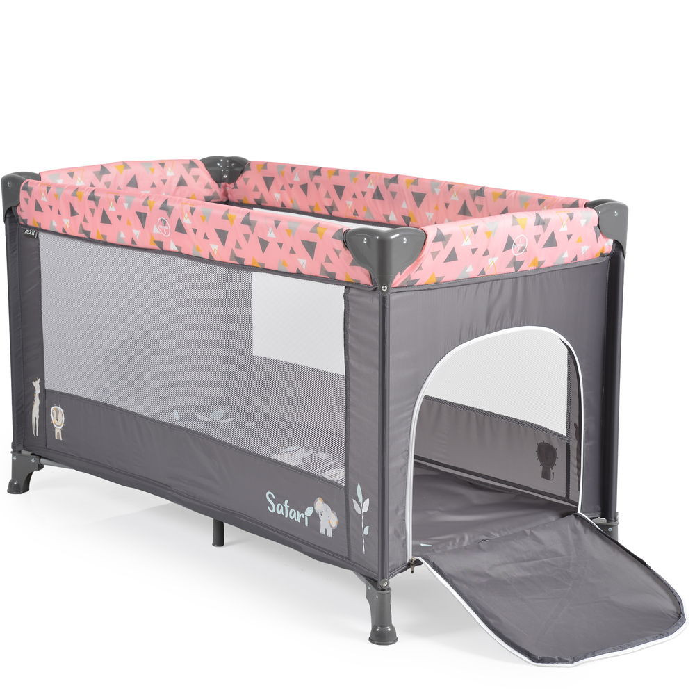 Cangaroo - SAFARI utazóágy 1 szintes, zippes kibújóval, állatmintás PINK/rózsa