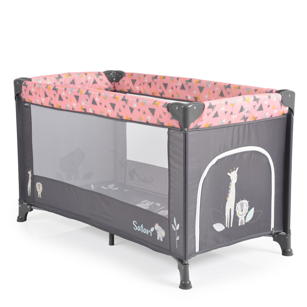 Cangaroo - SAFARI utazóágy 1 szintes, zippes kibújóval, állatmintás PINK/rózsa