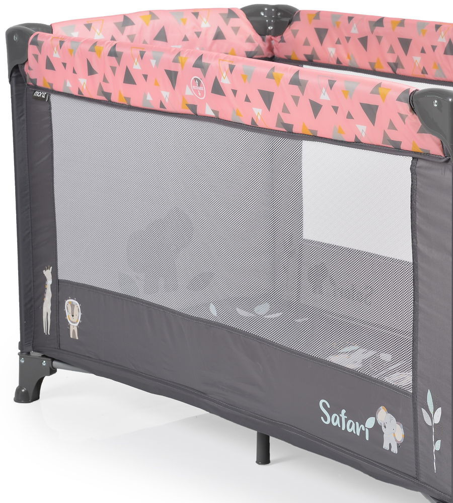 Cangaroo - SAFARI utazóágy 1 szintes, zippes kibújóval, állatmintás PINK/rózsa