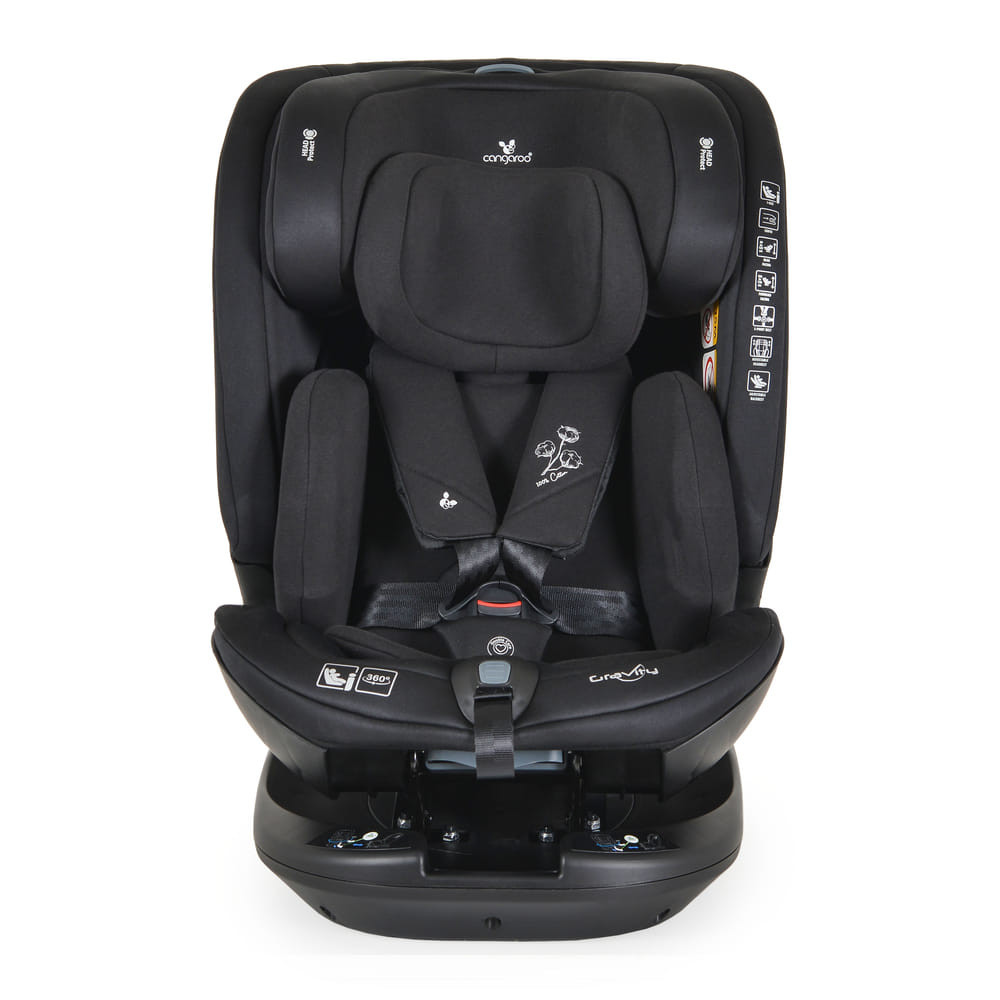 Cangaroo GRAVITY I-size autós ülés 40-150cm, SPS, forgatható talp, pamut huzat FEKETE – babatermék