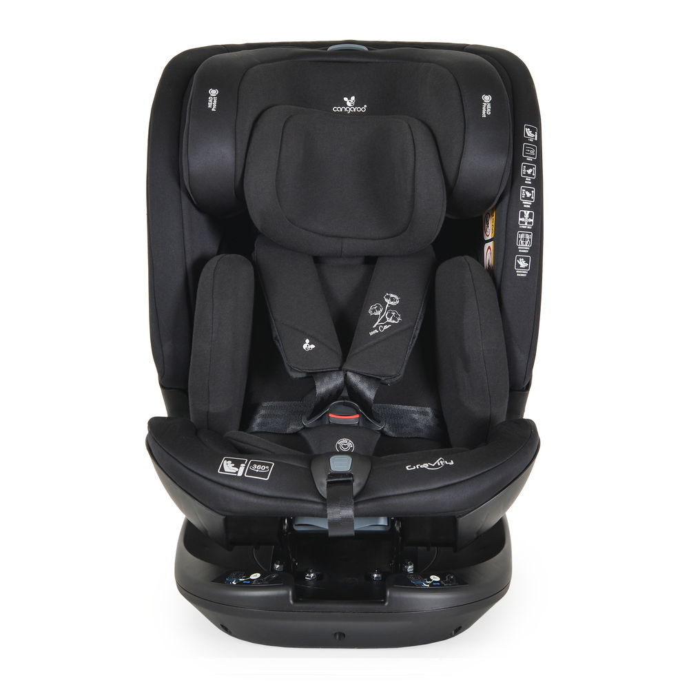 Cangaroo GRAVITY I-size autós ülés 40-150cm, SPS, forgatható talp, pamut huzat FEKETE – babatermék