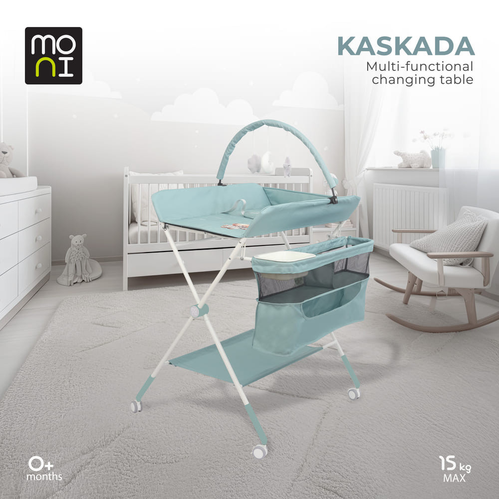 Moni - KASKADA multi pelenkázó asztal játékhíddal, tárolókkal MENTA – babatermék