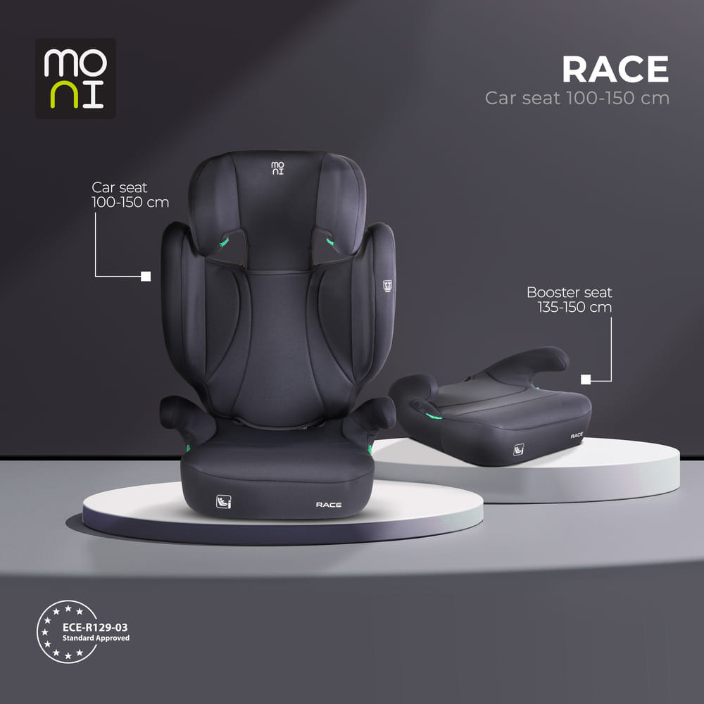 Moni - RACE autós ülés 100-150 cm ülésmagasítóvá alakítható SZÜRKE – autósülés
