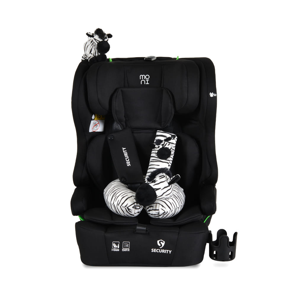 Moni - SECURITY autós ülés belső övvel, isofix, ajándék 2plüss+párna 76-150cm FEKETE