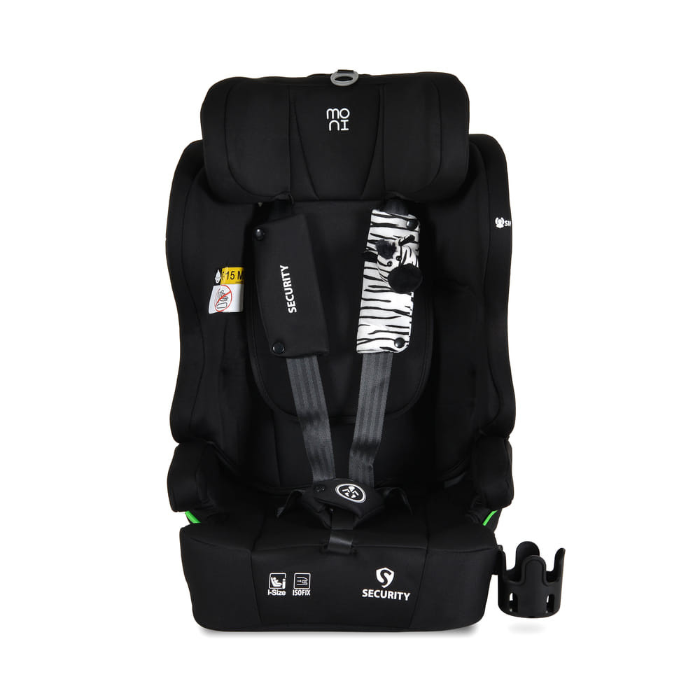 Moni - SECURITY autós ülés belső övvel, isofix, ajándék 2plüss+párna 76-150cm FEKETE