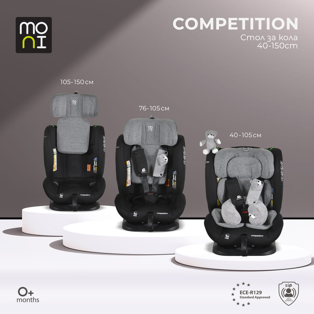 Moni COMPETITION - dönthető autós ülés 40-150cm SZÜRKE
