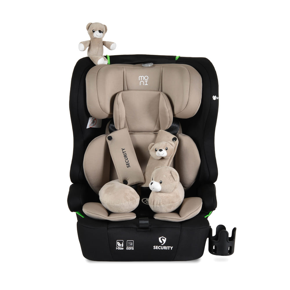 Moni - SECURITY autós ülés belső övvel, isofix, ajándék 2plüss+párna 76-150cm BÉZS