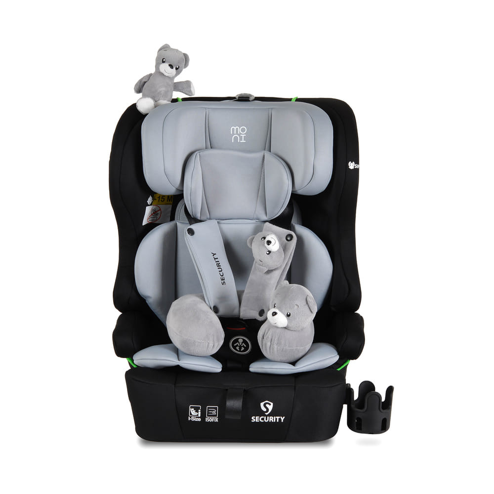 Moni - SECURITY autós ülés belső övvel, isofix, ajándék 2plüss+párna 76-150cm SZÜRKE