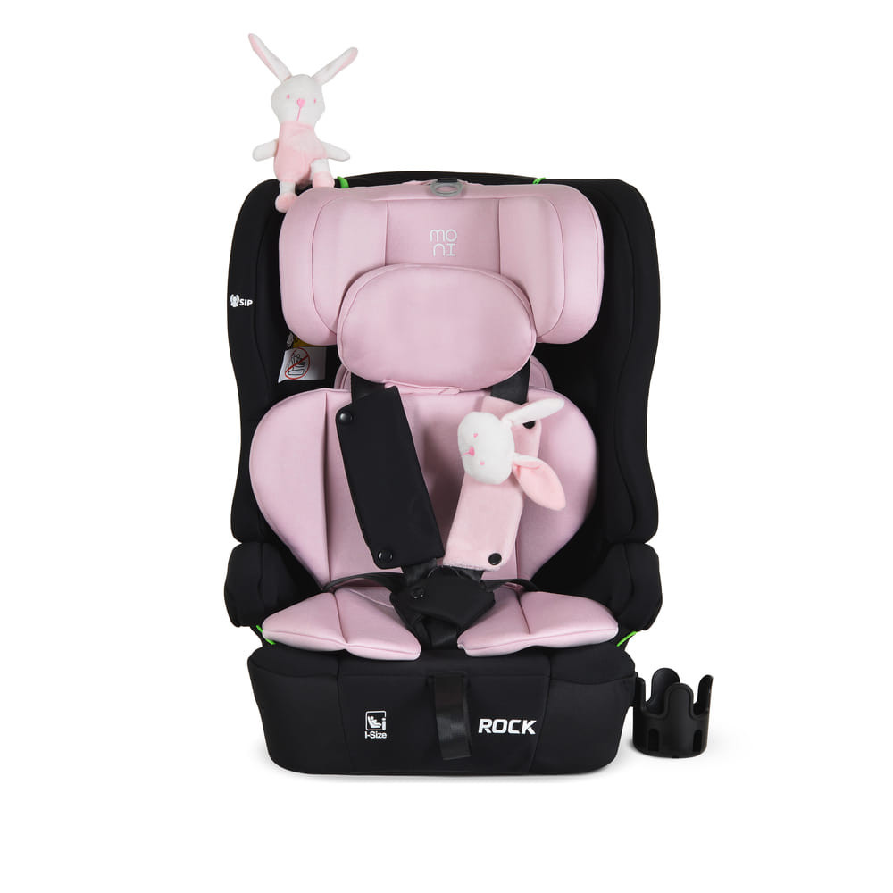 Moni - ROCK autós ülés 76-150cm, 2játékkal, pohártartó, belső öv, isofix nélkül PINK