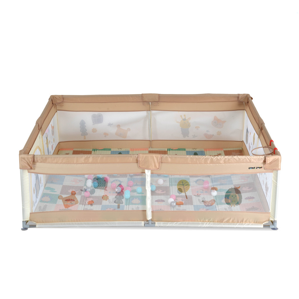 Moni - GAMEZONE összecsukható járóka szőnyeggel, 60 labdával 150x200 BÉZS