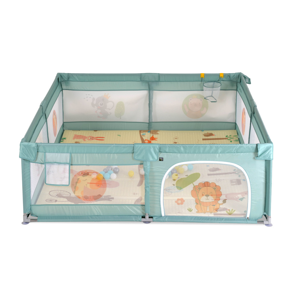 Moni - GAMEZONE összecsukható járóka szőnyeggel, 60 labdával 150x200 MENTA