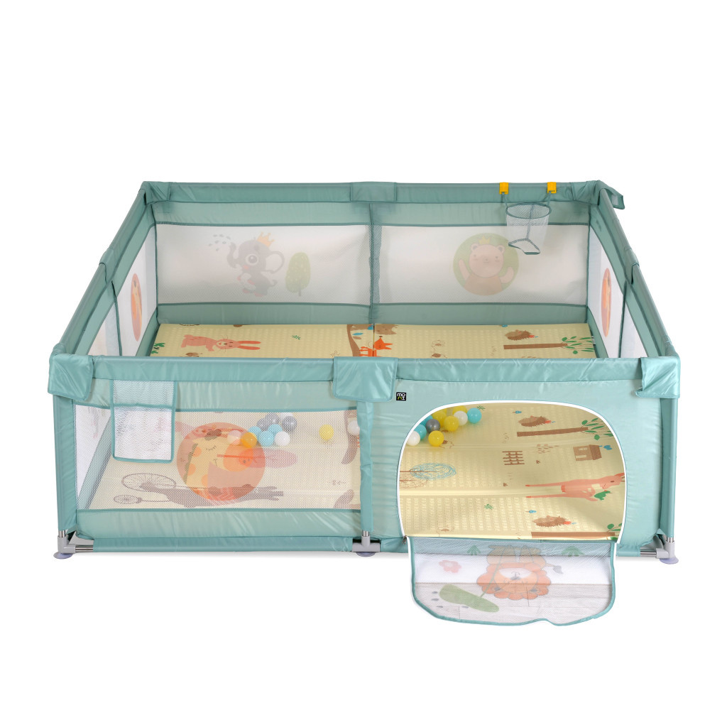 Moni - GAMEZONE összecsukható járóka szőnyeggel, 60 labdával 150x200 MENTA