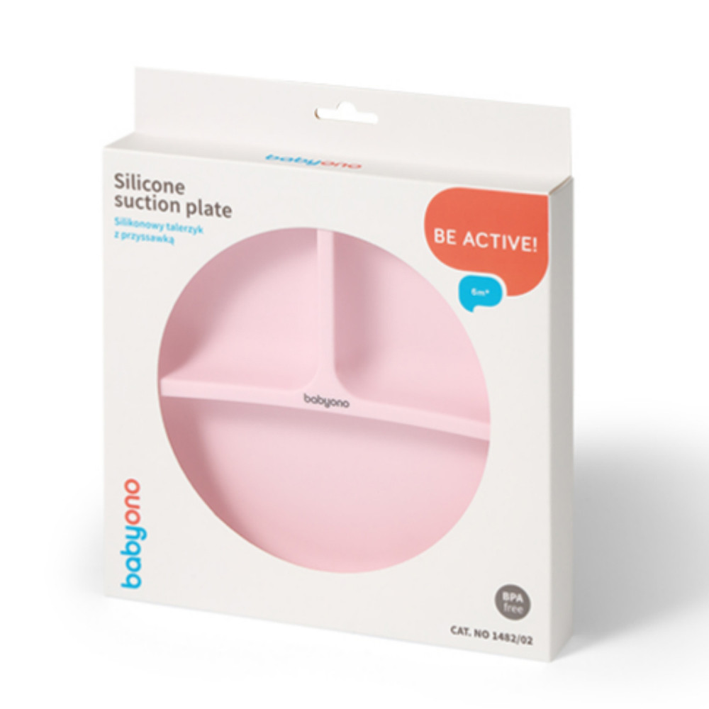 BabyOno 1482/02 -  Szilikon Tapadókorongos Lapos Tányér/Pink – babatermék