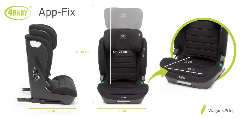 4Baby App-Fix I-Size 100 -150cm - Fekete színű (Iso-Fix) – autósülés