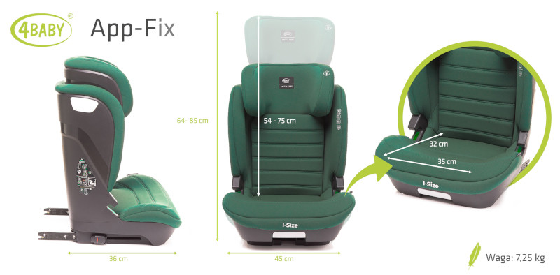 4Baby App-Fix I-Size 100 -150cm - Zöld színű (Iso-Fix) – autósülés