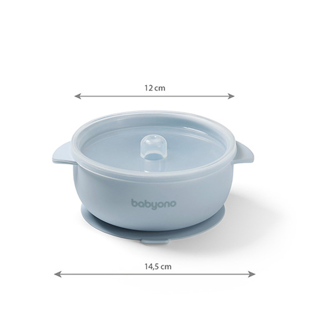 BabyOno 1662/01 - Szilikon Tapadókorongos Tányér Fedéllel/Kék – babatermék