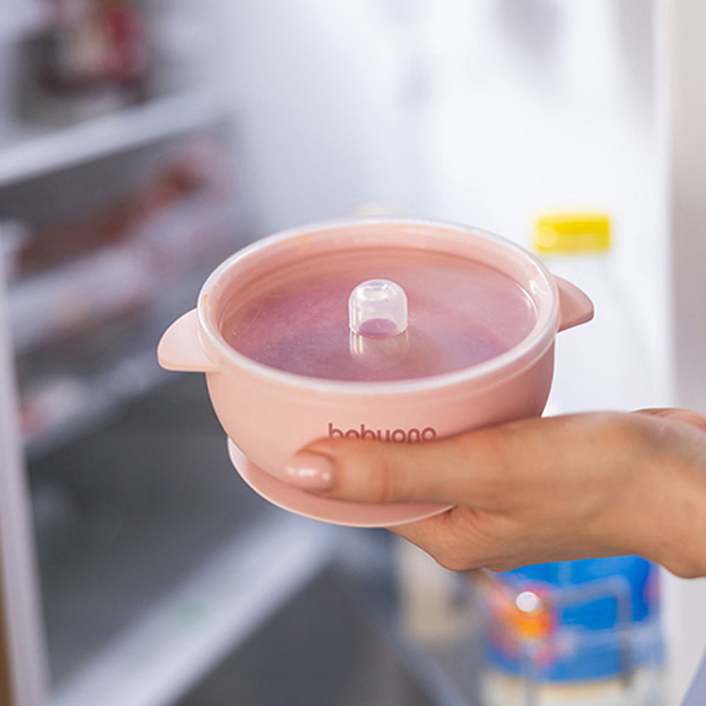 BabyOno 1662/02 - Szilikon Tapadókorongos Tányér Fedéllel/Pink – babatermék