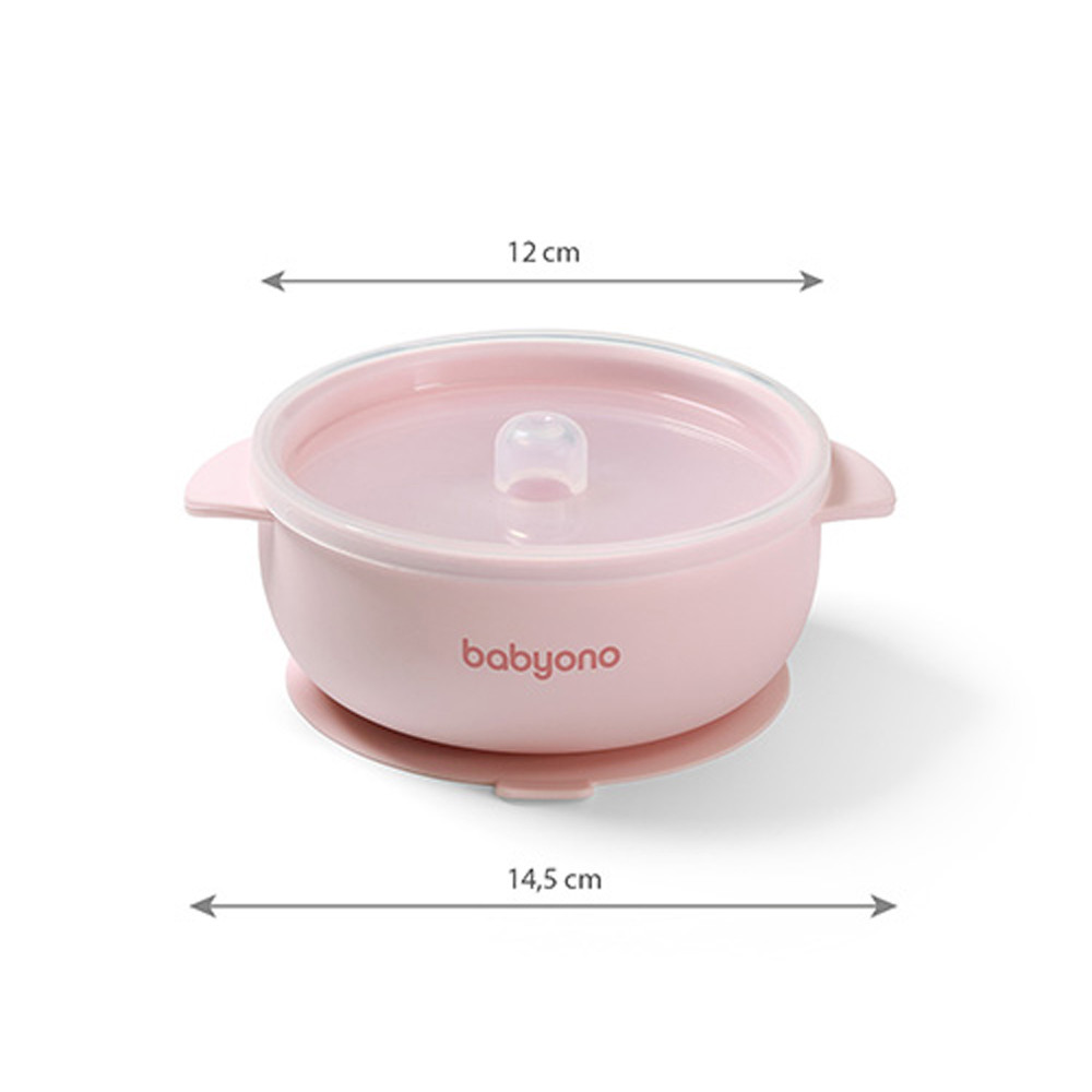 BabyOno 1662/02 - Szilikon Tapadókorongos Tányér Fedéllel/Pink – babatermék
