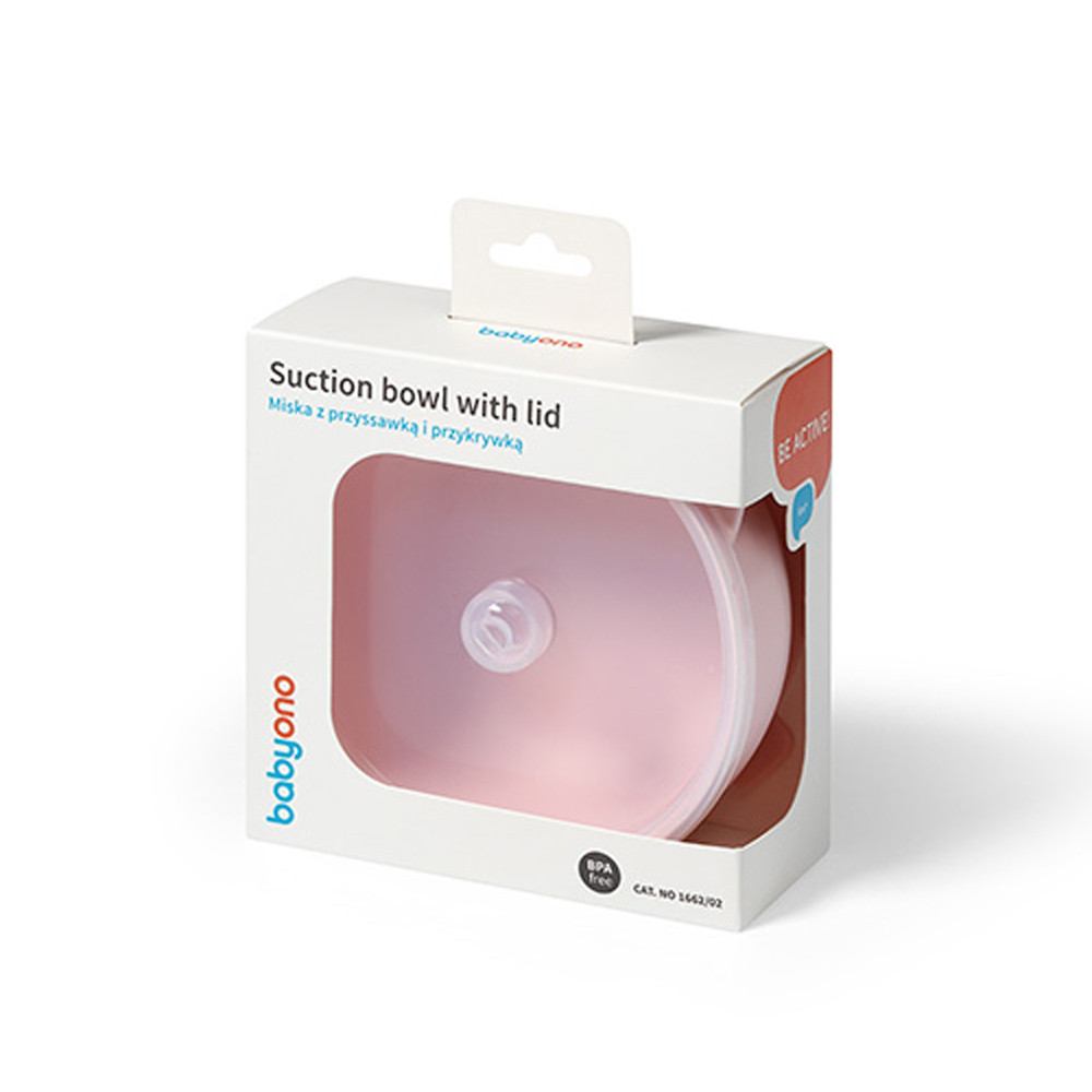 BabyOno 1662/02 - Szilikon Tapadókorongos Tányér Fedéllel/Pink – babatermék