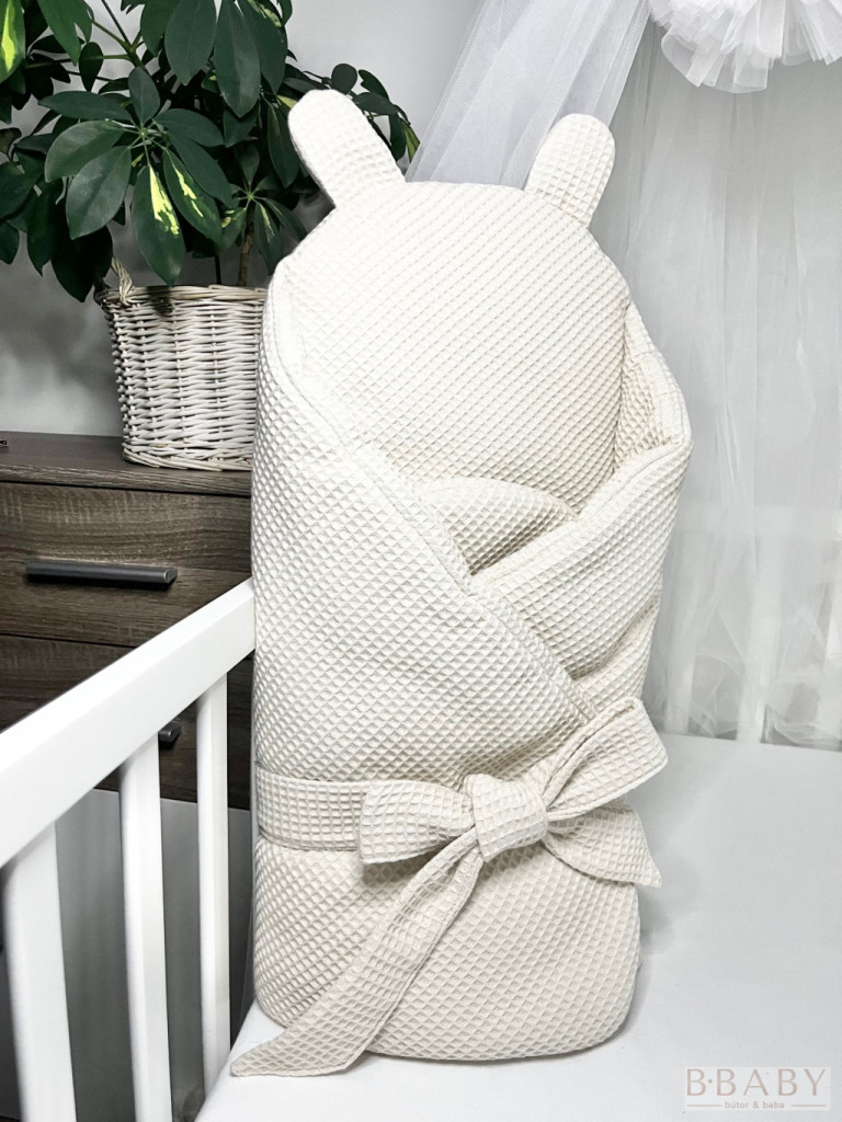 Kókuszpólya – Bézs waffle pamut, 75×75 cm – Uniszex, biztonsági csattal, kókuszbetéttel