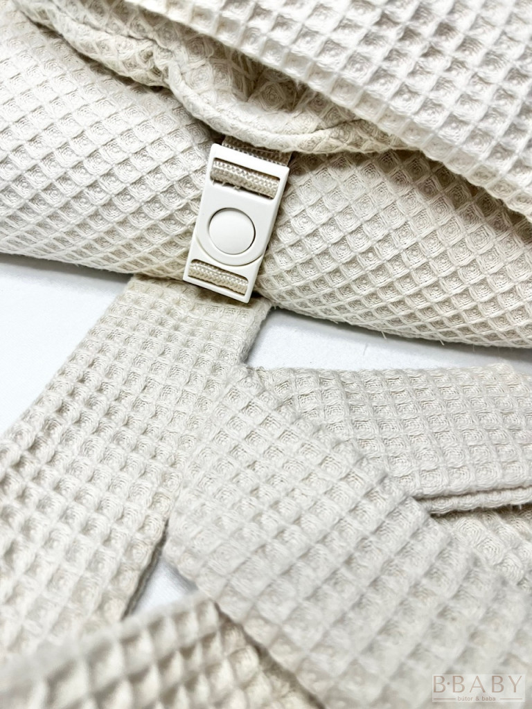 Kókuszpólya – Bézs waffle pamut, 75×75 cm – Uniszex, biztonsági csattal, kókuszbetéttel