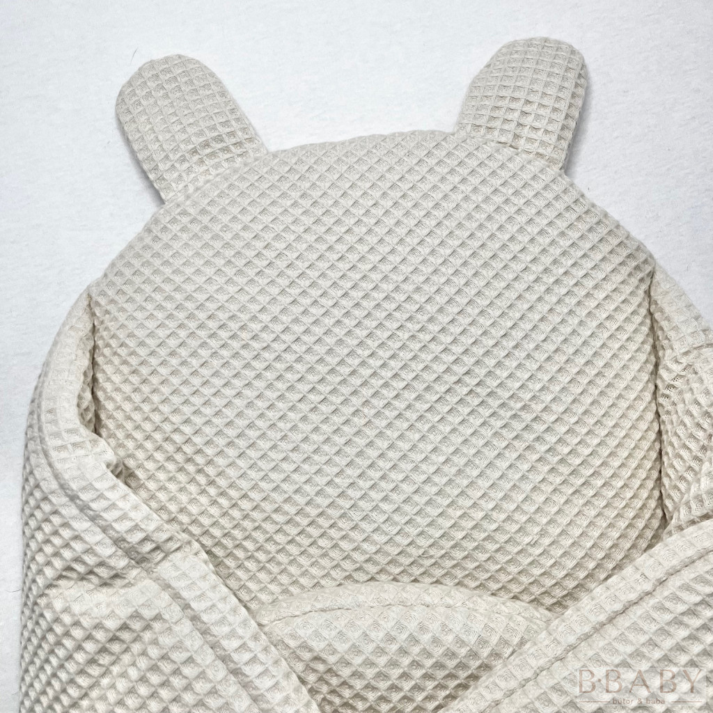 Kókuszpólya – Bézs waffle pamut, 75×75 cm – Uniszex, biztonsági csattal, kókuszbetéttel