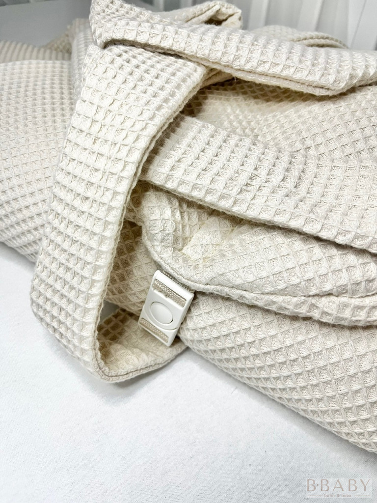 Kókuszpólya – Bézs waffle pamut, 75×75 cm – Uniszex, biztonsági csattal, kókuszbetéttel