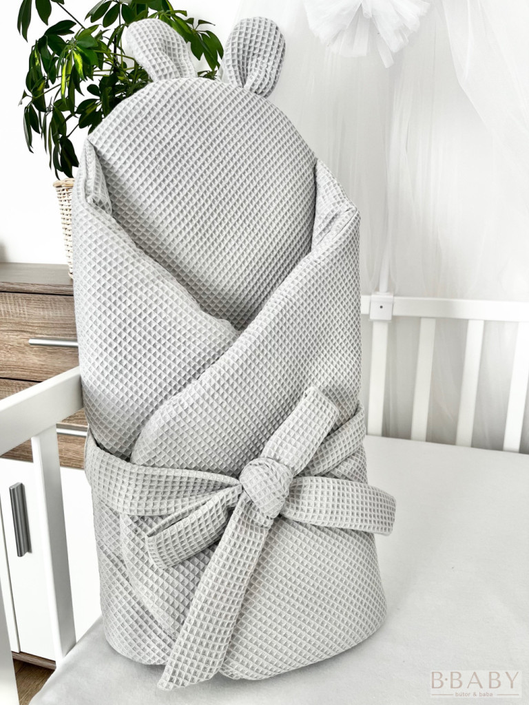 Kókuszpólya – Szürke waffle pamut, 75X75 cm – Uniszex, biztonsági csattal, kókuszbetéttel