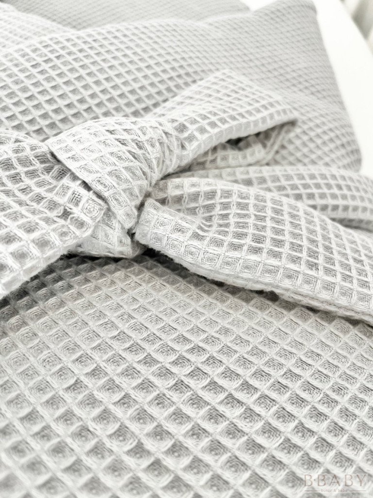 Kókuszpólya – Szürke waffle pamut, 75X75 cm – Uniszex, biztonsági csattal, kókuszbetéttel