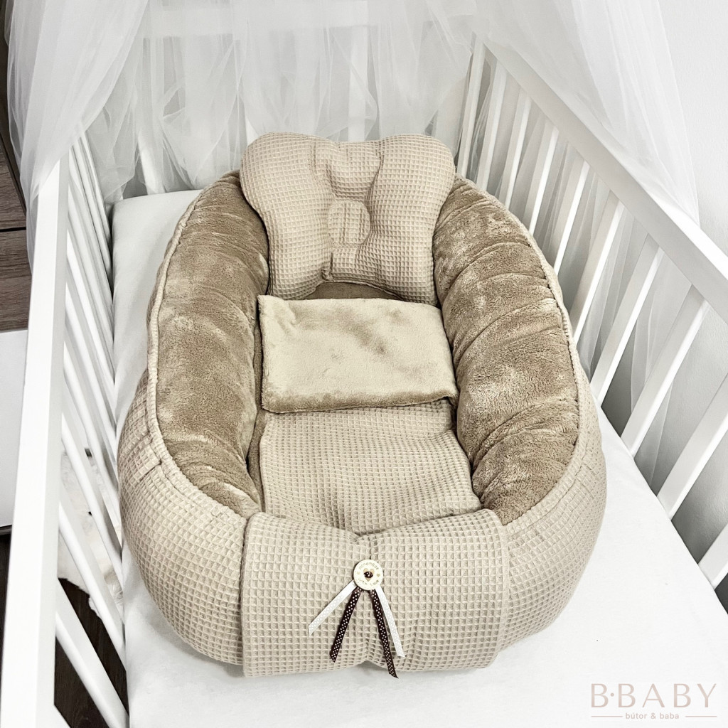 SzunDió babafészek szett – dióbarna waffle pamut és plüss textúra a természet ölelésében