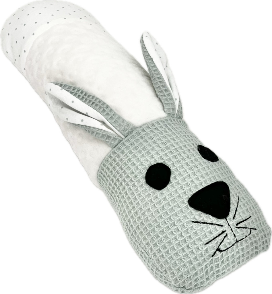 Little Bunny – Állatfigurás szundi hengerpárna babáknak | Nyuszi, menta waffle pamut, mosható – babatermék