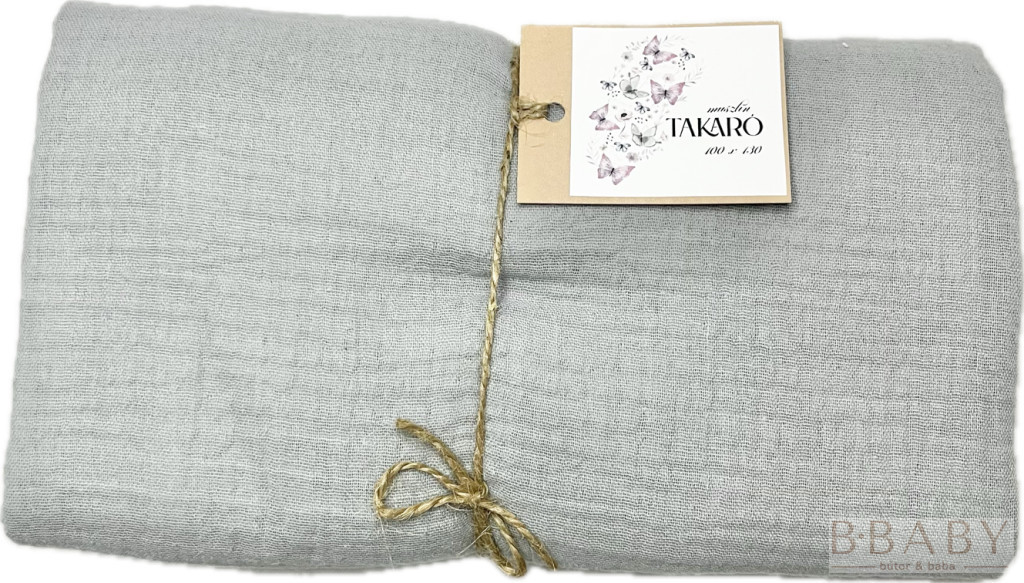 Szürke muszlin takaró – 100×130 cm, 100% pamut duplagéz nyári babatakaró modern árnyalatban – babatermék