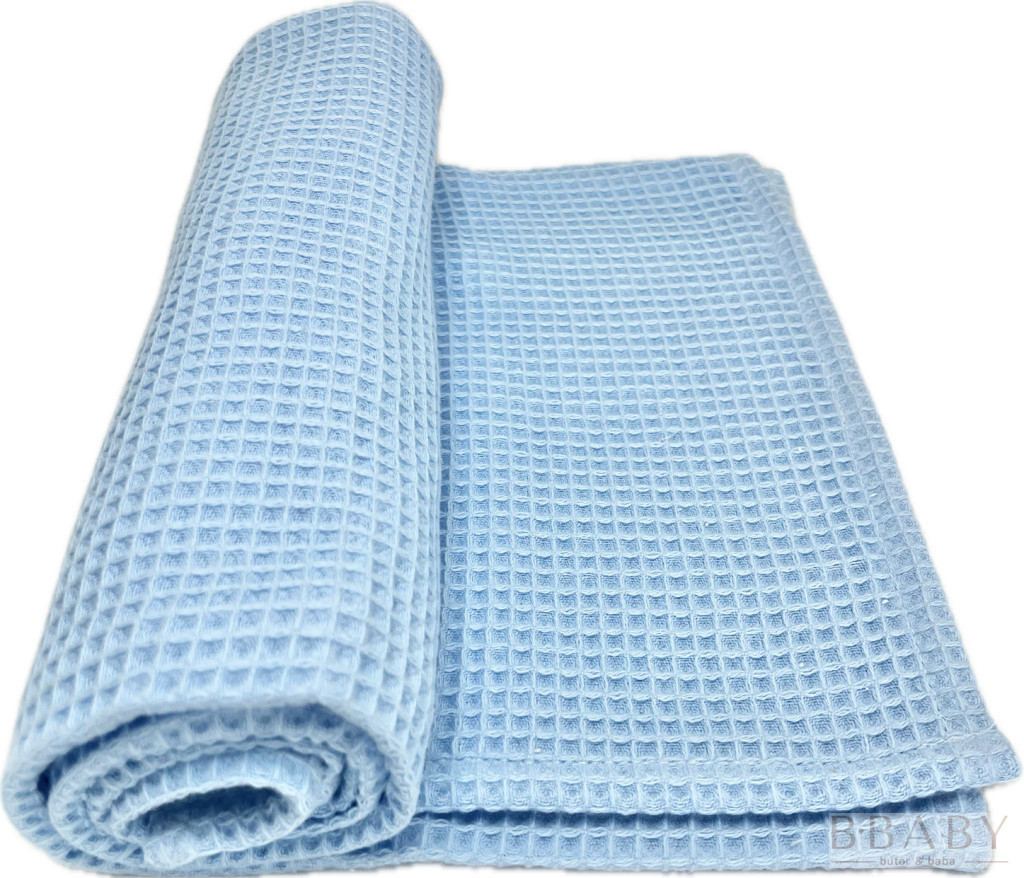 Babakék waffle babatakaró – 70x90 cm, légáteresztő pamut takaró babáknak – babatermék