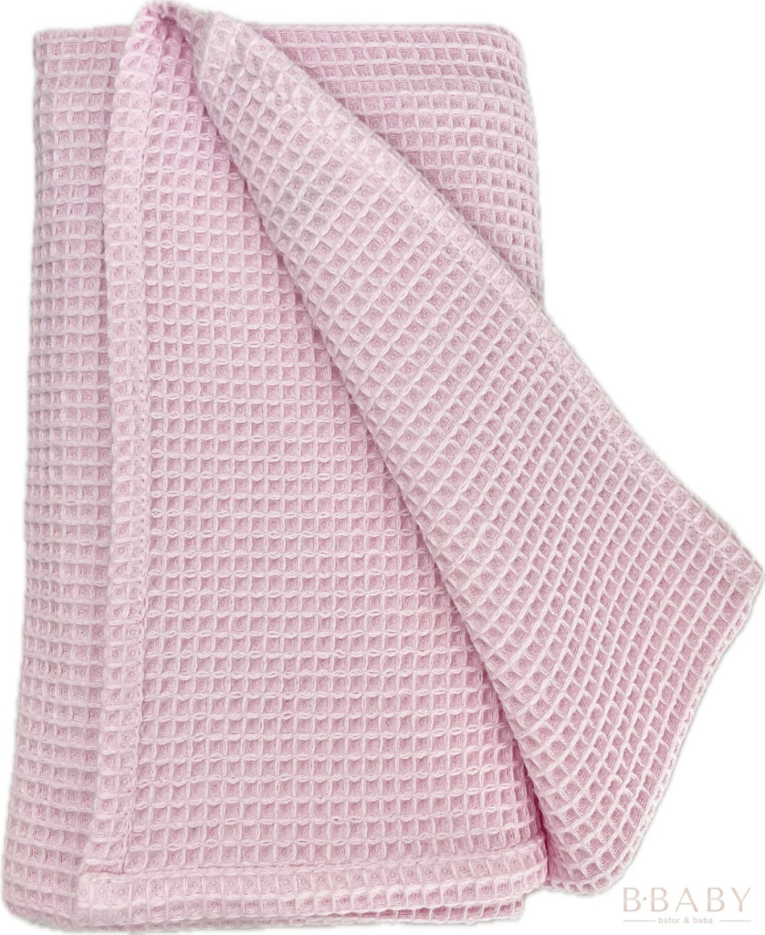 Babarózsaszín waffle babatakaró – 70x90 cm, légáteresztő pamut takaró babáknak – babatermék