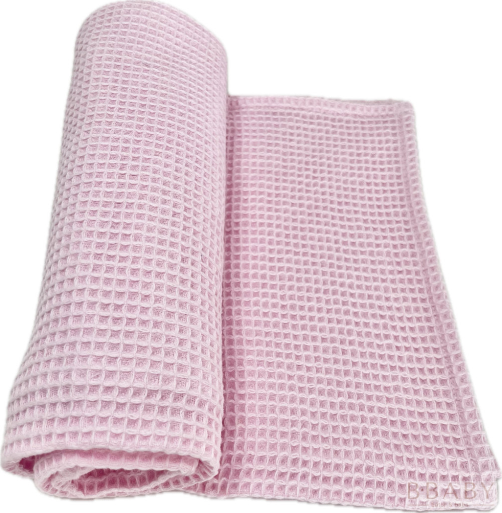 Babarózsaszín waffle babatakaró – 70x90 cm, légáteresztő pamut takaró babáknak – babatermék
